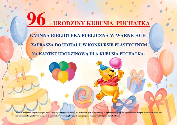 plakat - konkurs z okazji 96 urodzin Kubusia Puchatka