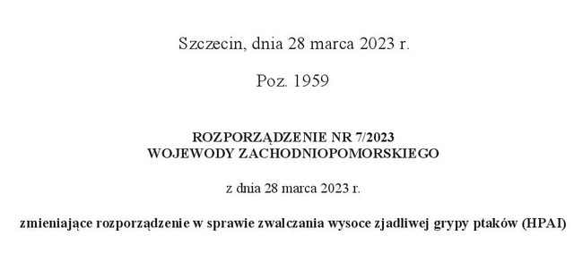 nagłówek rozporządzenia nr 7/2023 Wojewody Zachodniopomorskiego