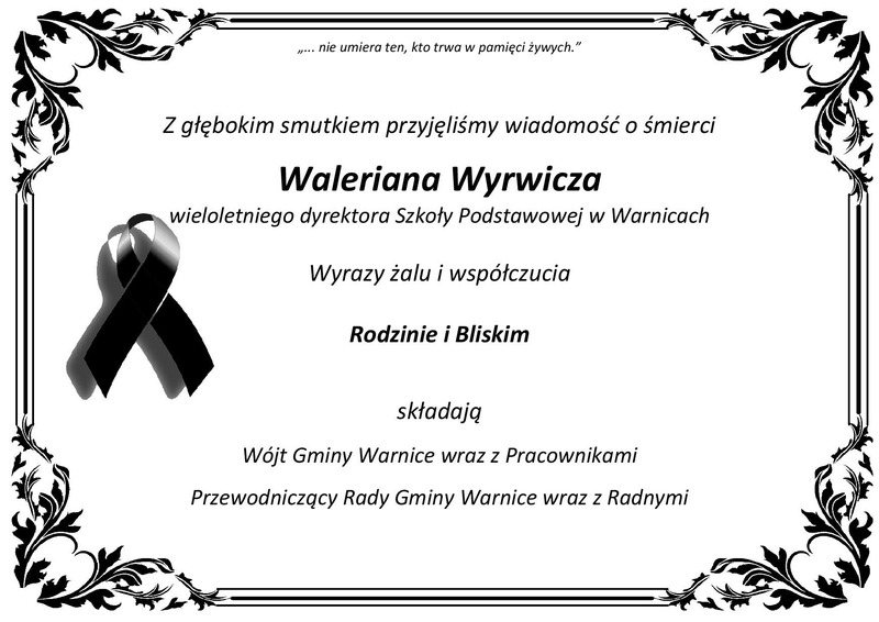 kondolencje z powodu śmierci Waleriana Wyrwicza
