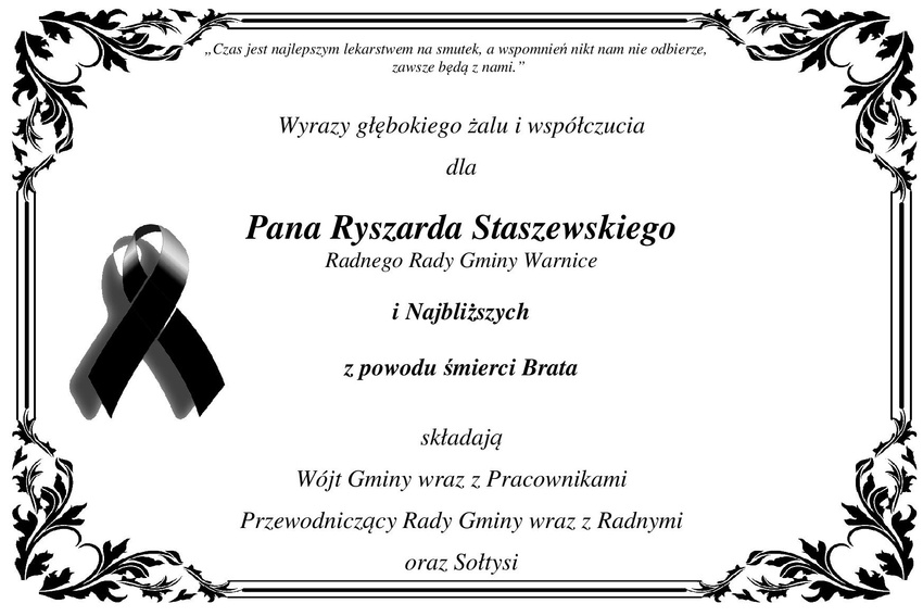 kondolencje dla Ryszarda Staszewskiego