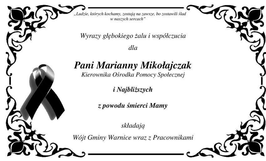 kondolencje dla Marianny Mikołajczak